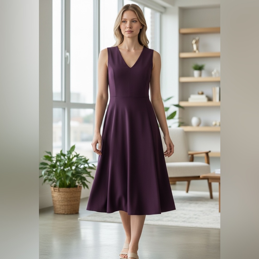 Calvin Klein Deep Burgundy Fit to Flare Dress size 14 NWOT